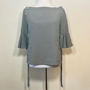 H&M Checked Off Shoulder Ruffle Sleeve Top